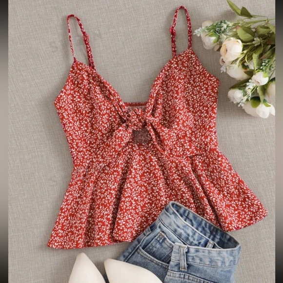 SHEIN Tops - ☀️ 3/$25 SHEIN | Red And White Floral Tank Top Size Medium